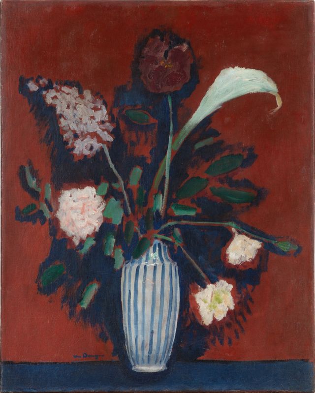 L'arum Ou Bouquet De Fleurs Au Vase Rayé