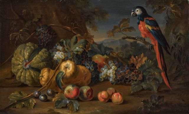Still Life With A Watermelon, Pears, Plums, Apples, Peaches, A Pomegranate, Grapes And A Parrot Nearby