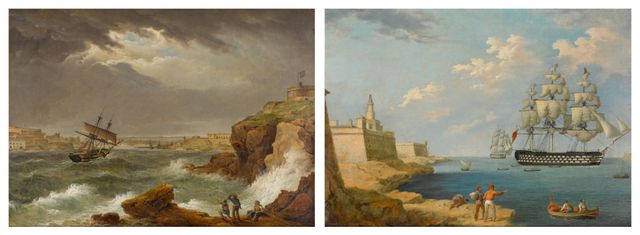 Malta, A Pair Of Views: Marsamxett Harbour During A Storm; The Grand Harbour With Ships