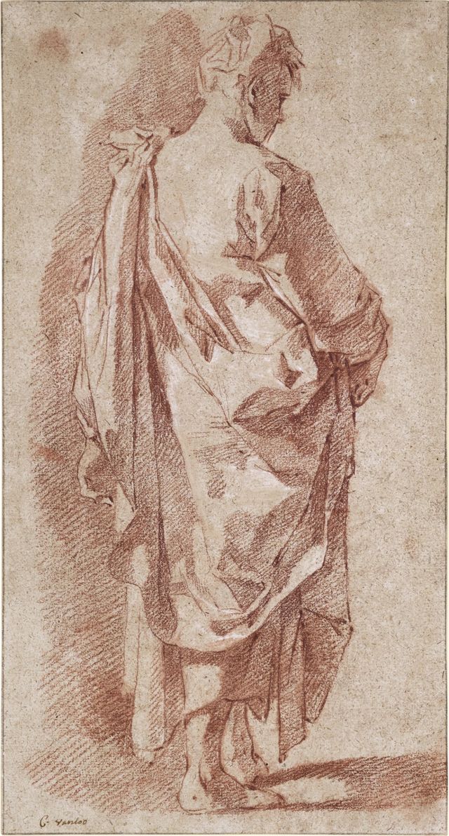 Study Of A Heavily Draped Male Figure, Seen From Three-quarter Back View