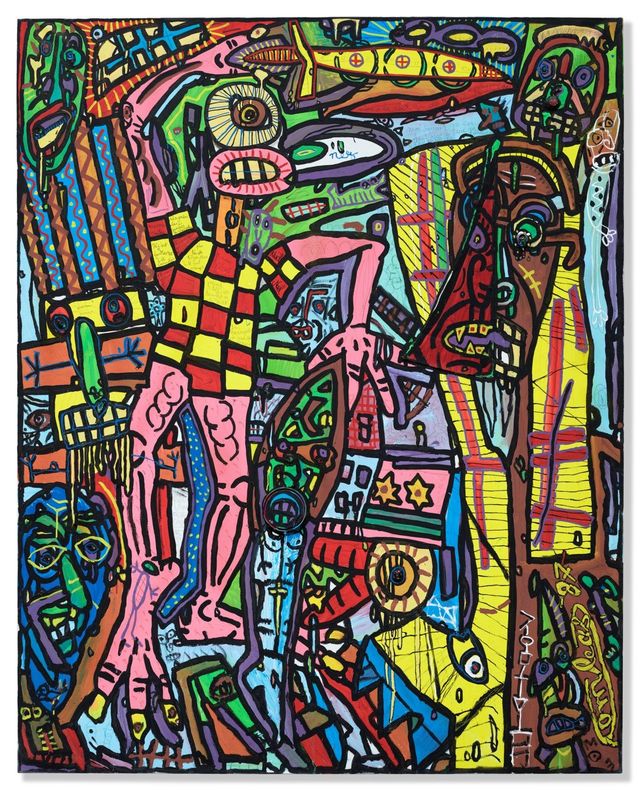 Monsieur Carreau dans une peinture comportant plein de choses ! Couleurs of violence