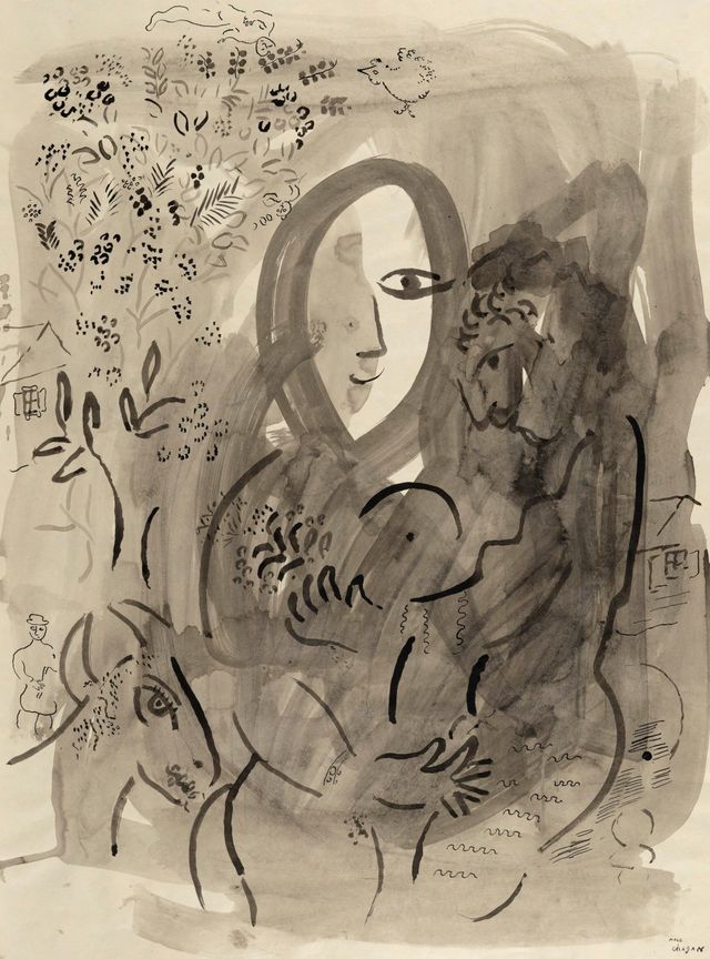 Scène autour de la femme au visage lunaire