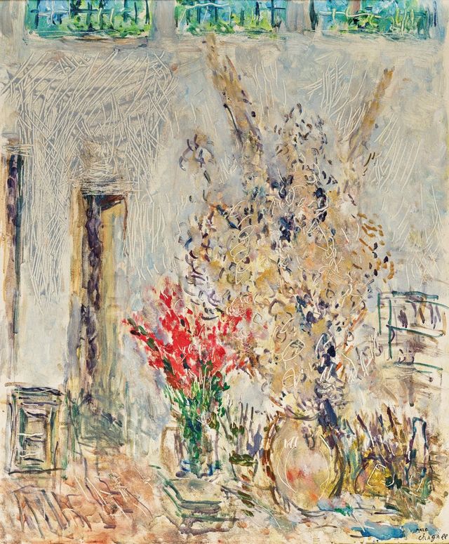 Grands Bouquets et pinceaux à l'atelier