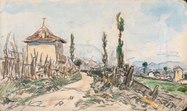 Paysage aux cyprès, Dauphiné (recto); Études de personnages (verso)