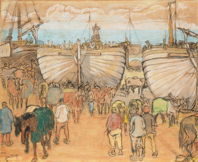 Bommen op het strand te Katwijk (recto); Twee schelpenvissers (verso)