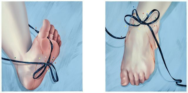 Two works: (i) Navy Ribbon and Pins I; (ii) Navy Ribbon and Pins II