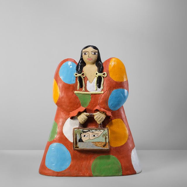 Fashion Show Model in Paprika Dress W/ Large Cosmic Handbag