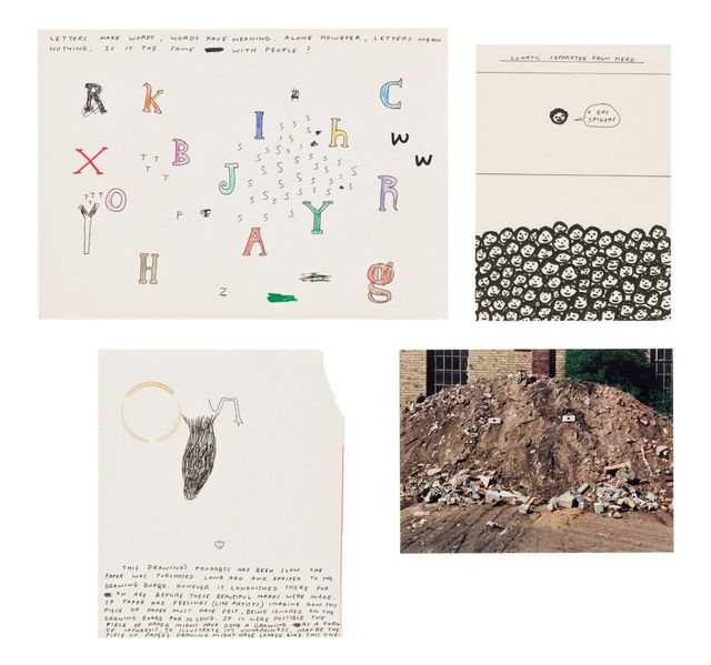 (i) Letters Make Words(ii) Lunatic Separated from Herd(iii) This Drawing's Progress Has Been Slow(iv) Dirt Pile