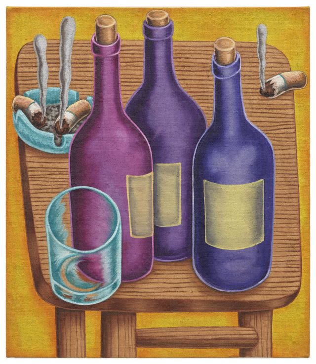 Bottles, Cigarettes, and Glass on Table