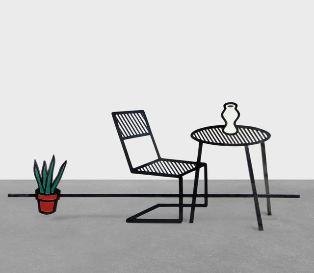 Chair, Table And Flower Pot