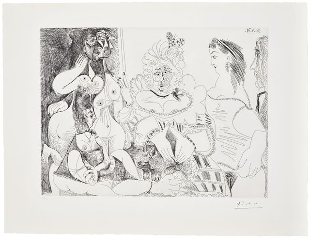 La fête de la patronne, avec un petit chien, Degas au double regard (The Madam's Party, with a Lapdog, Degas with a Twofold Gaze), plate 116 from Série 156 (Bl. 1980, Ba. 1971)