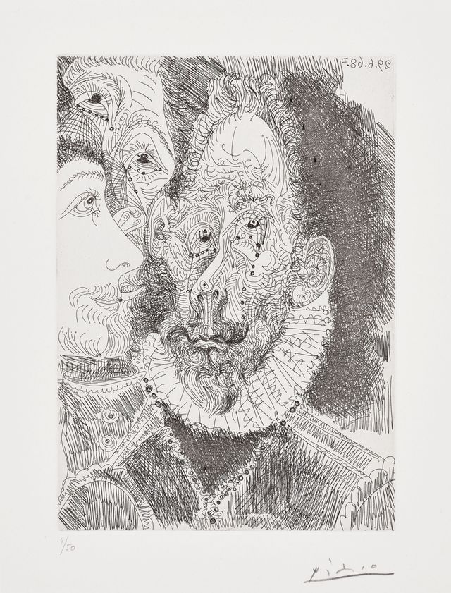 Portrait-charge d'un des personnages de l'enterrement du Comte d'Orgaz, en larmes (Caricature of One of the Characters of The Burial of Count Orgaz, in Tears), plate 194 from Série 347 (B. 1674, Ba. 1690)