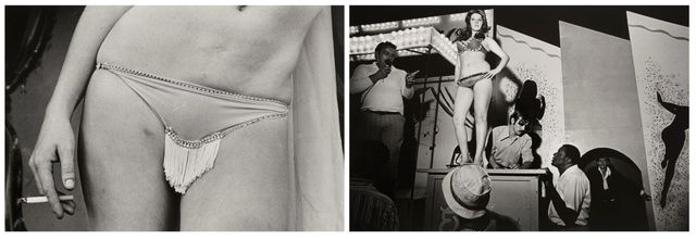 Lena on the Bally Box and Shortie on the Bally, Barton, Vermont, from Carnival Strippers, 1974