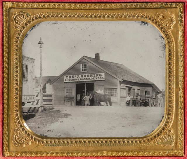 Blacksmith Shop with Wagon, and Daguerreotype Saloon, c. 1851