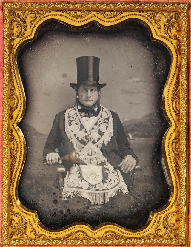 Masonic Lodge Master with Jewel, Apron and Gavel, c. 1845