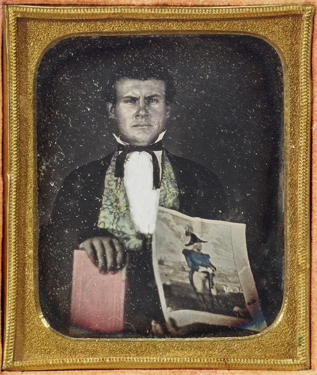 Author Holding a Painting of a Soldier and a Book, c. 1850