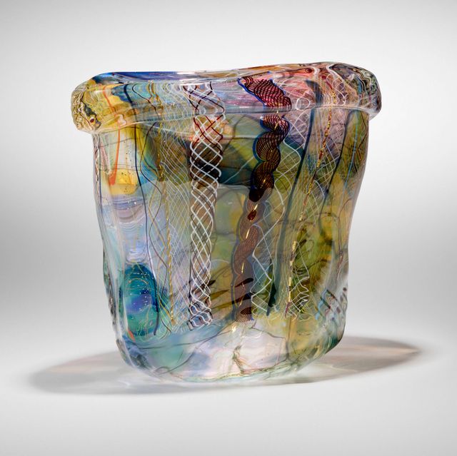 Crystal Mongo d'Oro Bowl with Multihue Latticinio