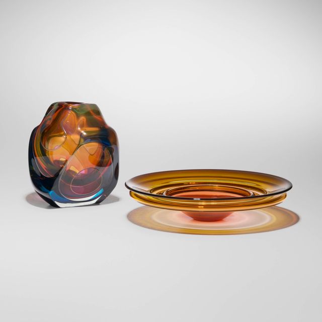 Prism Cut Vase No. 533; Flat Ruby bowl (two works)