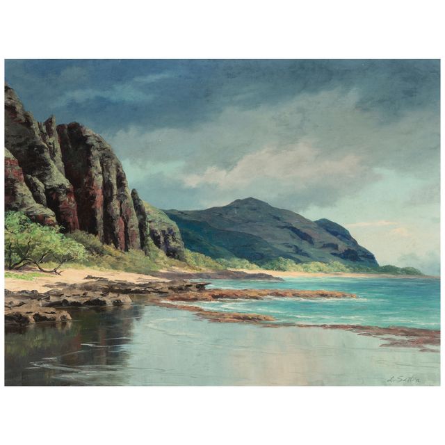 Near Mākaha Caves, Kaʻena Point, Looking Towards Mākaha 18 x 24 in. (45.7 x 60.9 cm) In a koa wood frame.