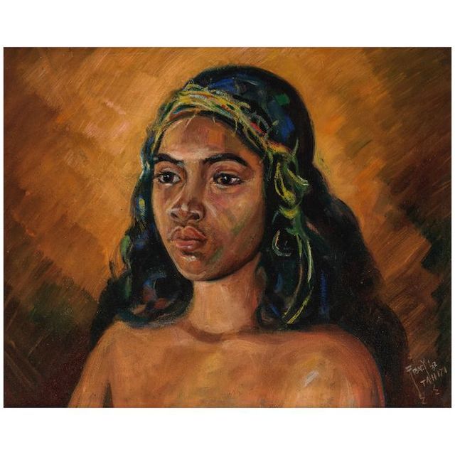Portrait of a Tahitian Woman 14 7/8 x 18 1/4 in. (37.8 x 46.4 cm) In a tau wood frame.