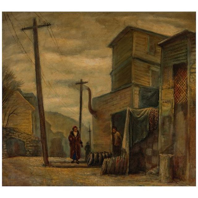 Street Scene with Two Figures 25 1/4 x 28 in.