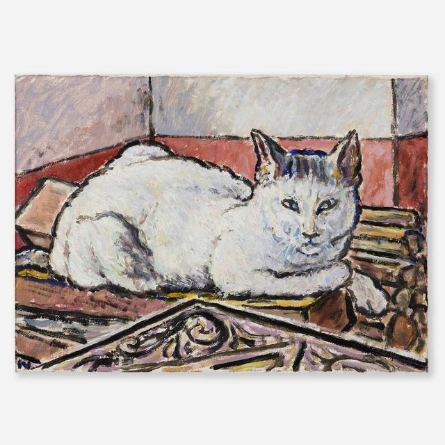 White Cat on Woodpile