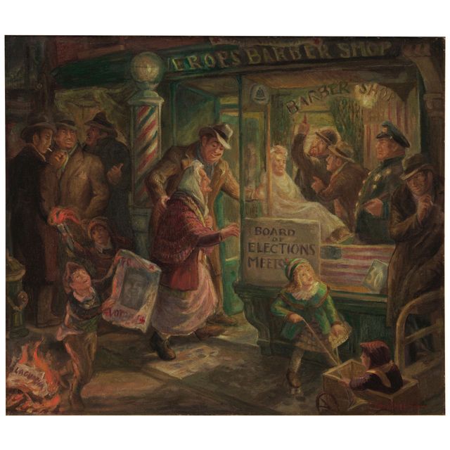 Trickery at the Polls 21 3/4 x 25 1/8 in. (55.2 x 63.8 cm.)