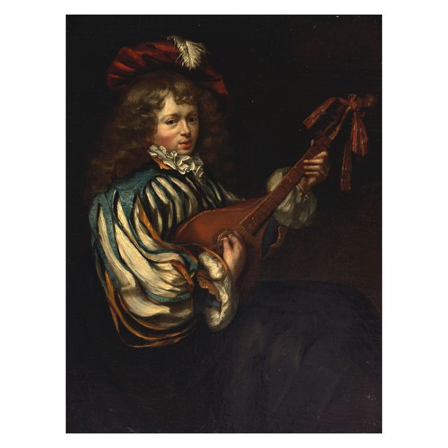A boy playing a lute