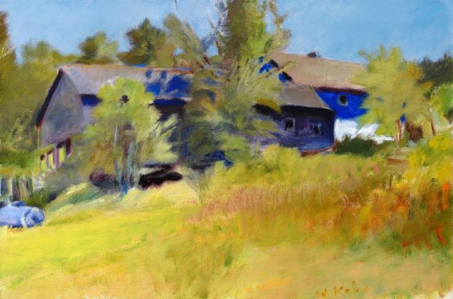 Weedy Barn with Gas Tank and Empty Farmhouse