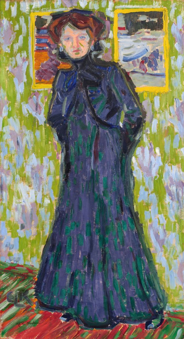 Doris stehend (Stehende Dame in schwarzem Kleid, Doris mit Halskrause) (Doris Standing (Standing Lady in a Black Dress, Doris with a Ruff))
