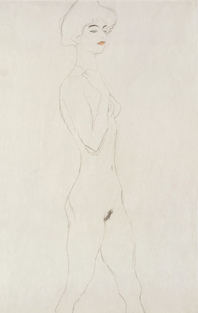 Die rechte Hand an der Schulter, mit roten Lippen (Right Hand on Shoulder, with Red Lips)