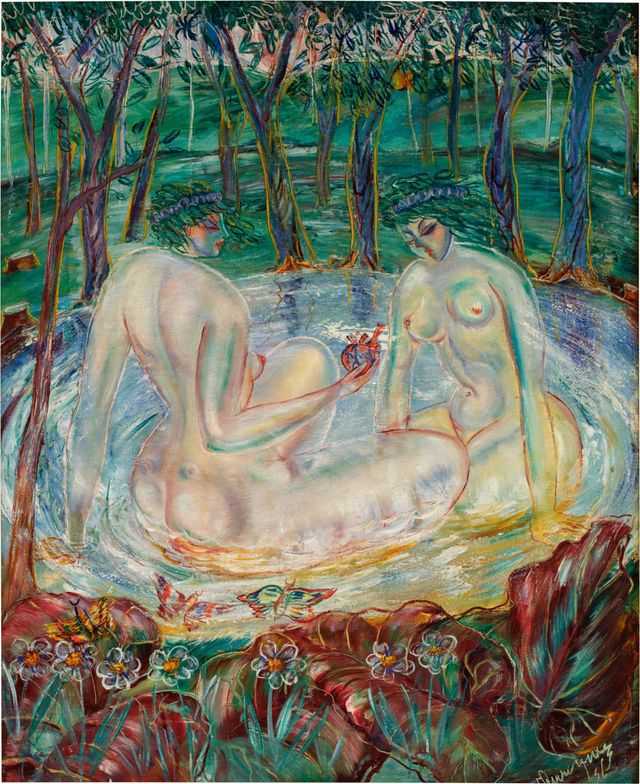 Bañistas en la laguna