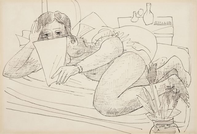 Frau im Bett, einen Brief lesend (Woman in Bed, Reading a Letter)