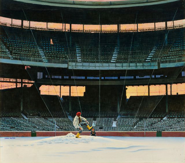 Boy Throwing Snowballs in Stadium (Wrigley Field)