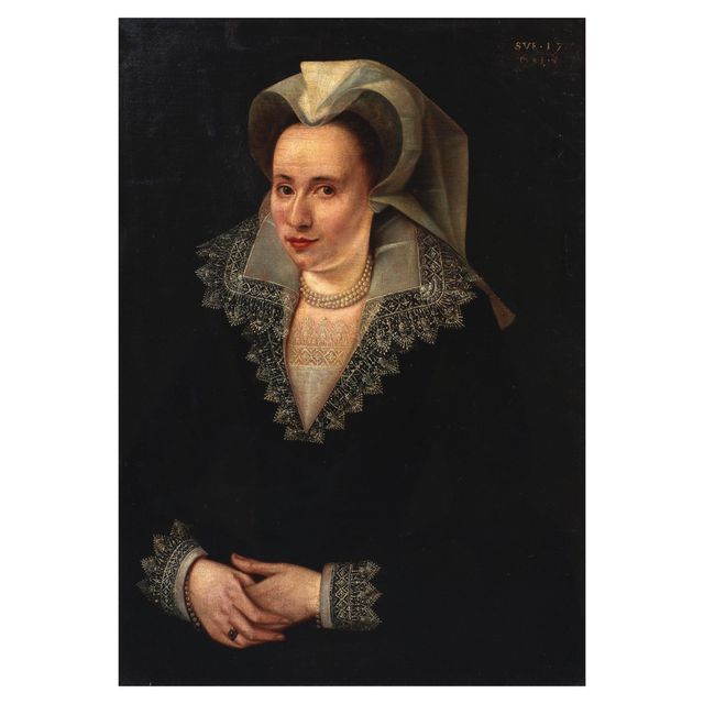 Portrait of a lady, half-length, in black costume with a white lace collar and a white headdress