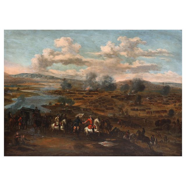 An extensive battle scene with commanders in the foreground