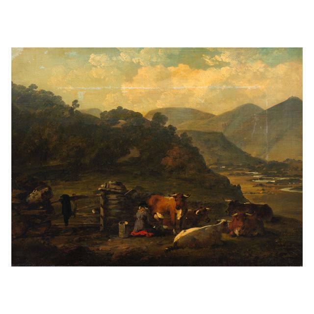 An extensive river landscape with a milkmaid and her herd in a field