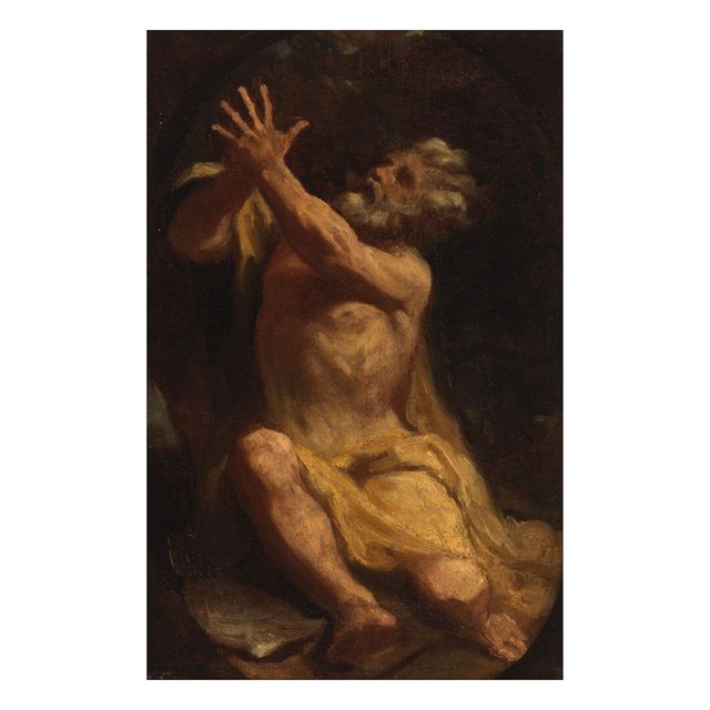 Study of a male Saint (?) before a landscape, within a painted oval