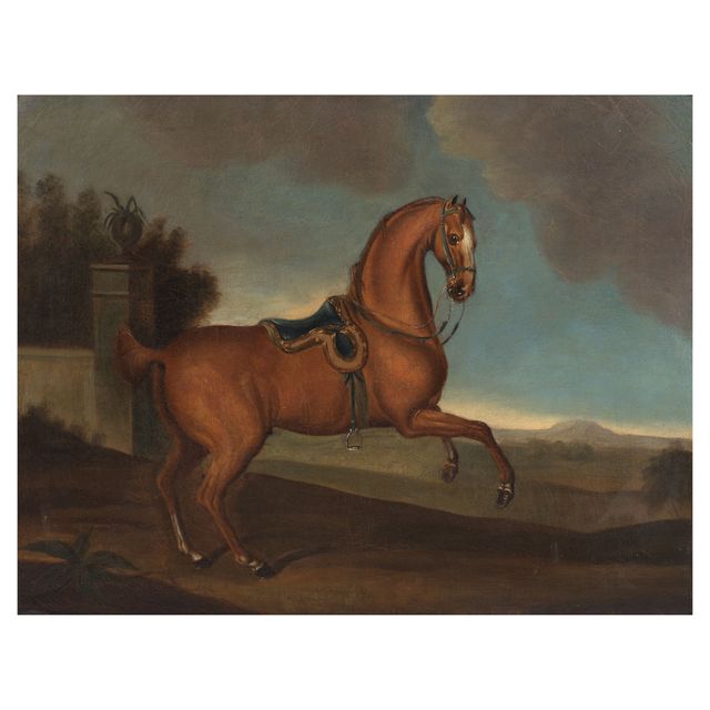A chestnut horse before a landscape framed: 62 x 73.5cm