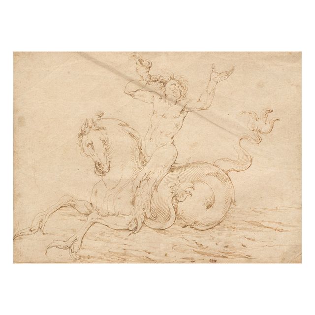 A merman riding a hippocamp