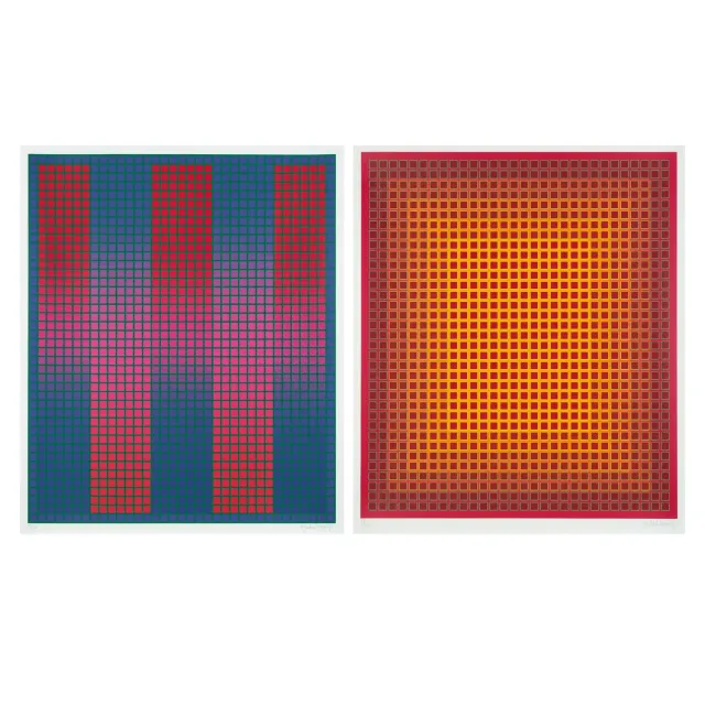 A pair of screenprints (Trespass, 1979; Sequential Chroma, 1981)