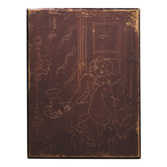 Original Copper Plate for Nu dans un Intérieur avec lampe vénitienne et Poissons rouges, 1929