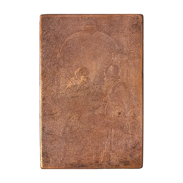 Original Copper Plate for Woman at a Door Hatch Talking to a Man and Children ['The Schoolmaster'], 1641