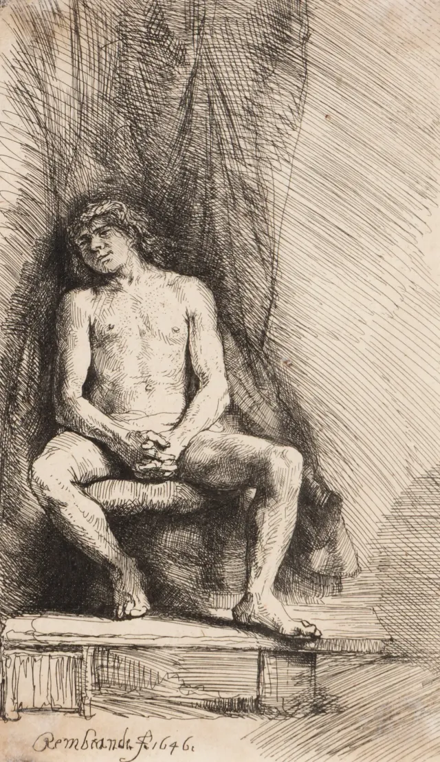 Nude Man Seated Before a Curtain, 1646