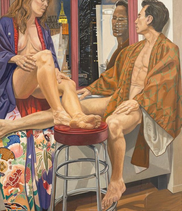 Two Models with Empire State Building, Night, 1992