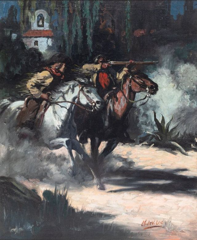 Up went the rifle to the Pomo's shoulder (Illustration for The Overland Trail), c. 1927