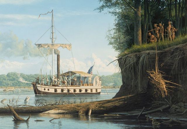 The Western Engineer Ascending the Missouri River, 1992 (together with a pencil sketch for the painting)