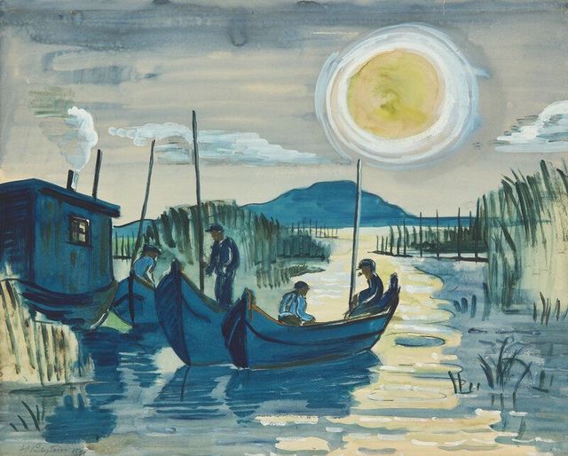 Fischer auf dem Gardersee bei Mondlicht (Fishermen on the Gardnosee by Moonlight), 1931