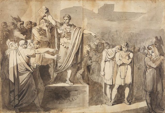 Lucius Junius condemning todeath his sons Titus and Tiberius &A Compositional study, 1807 (a double-sided drawing)