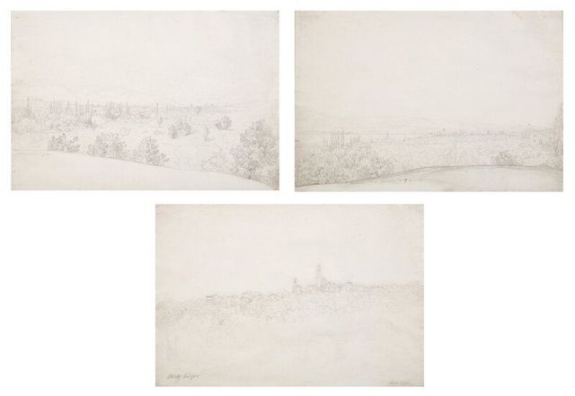 Landscape, Skyline of Lovere, Landscape, and Landscape of Desengano, 1827 (three works)